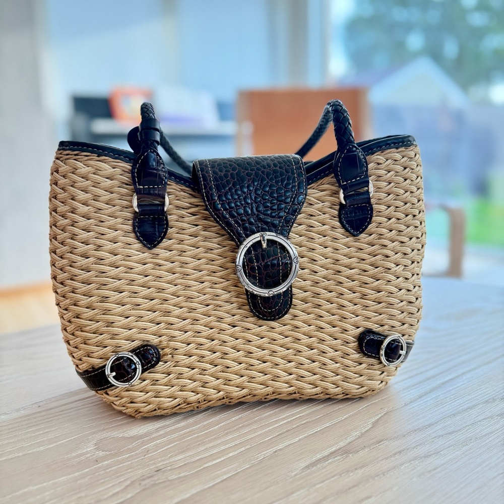 Brighton Woven Straw Leather Hobo Handbag